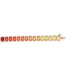 4×3mm Emerald Cut Rainbow - Colored Lab Sapphire Bezel - Set Tennis Bracelet with Box Clasp - MMR