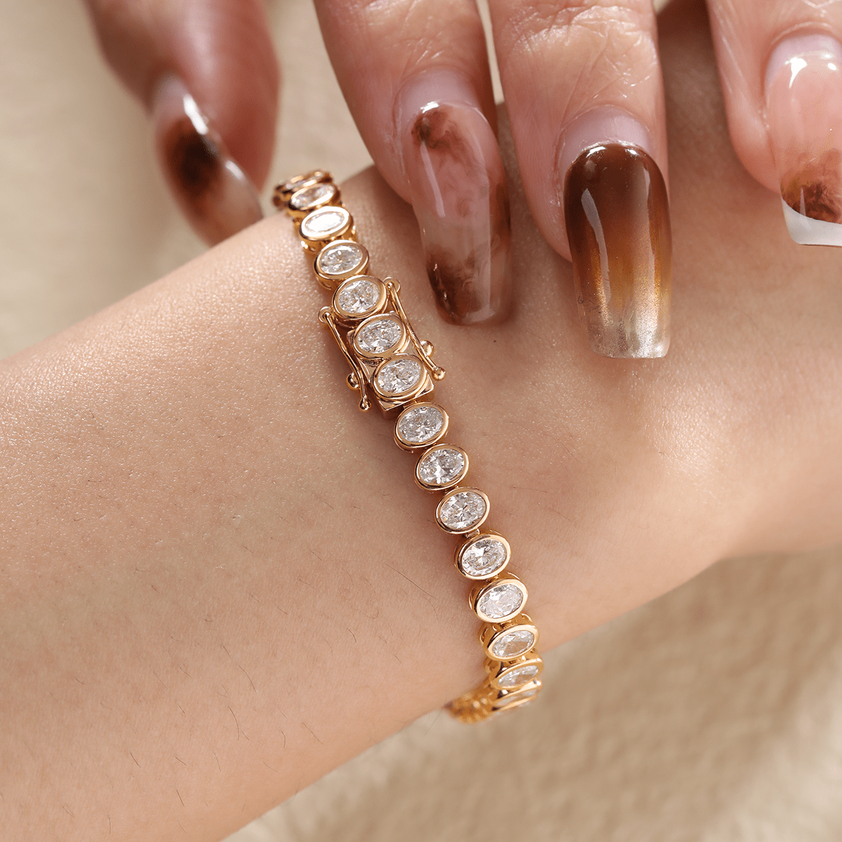 4*3mm Oval Cut Lab Diamond Bezel Tennis Bracelet - MMR