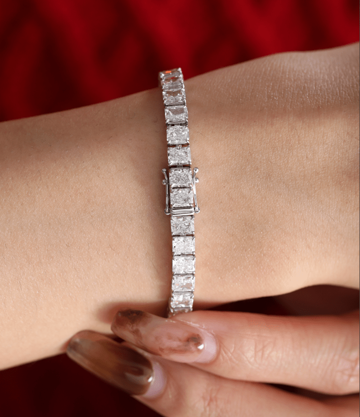 4×3mm Radiant Cut Lab Diamond 4 - Prong Basket Tennis Bracelet with Box Clasp and Double Safety - MMR
