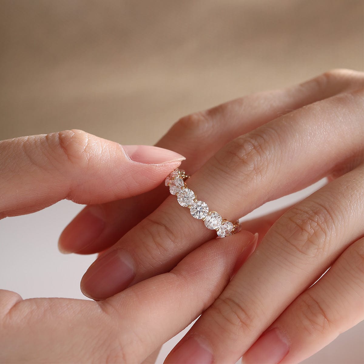 4.3mm Round Lab Diamond Shared Prong Basket Eternity Ring - MMR