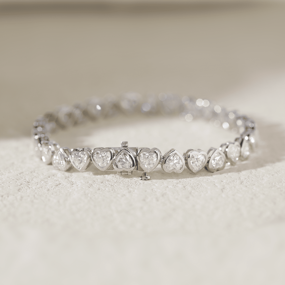 4×4mm Heart - Shaped Lab Diamond Bezel - Set Tennis Bracelet with Box Clasp - MMR