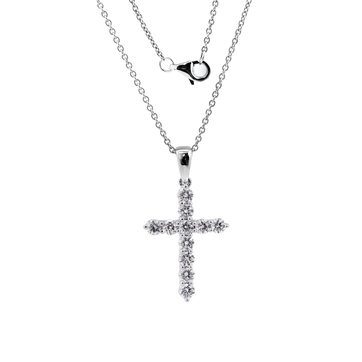 Platinum Round Lab Diamond Cross Pendant Necklace