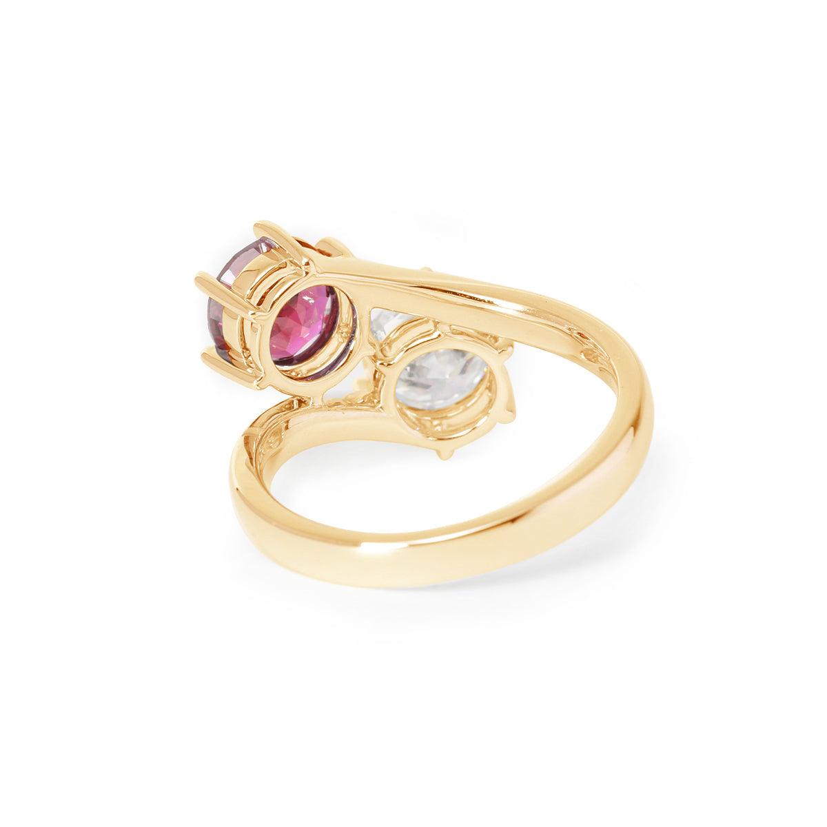 18K White Gold Round Cut Lab Diamond & Lab Ruby Toi et Moi Ring 18K Yellow Gold