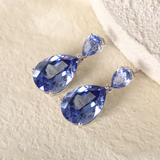 14K White Gold 16 ct tw Pear Shaped Cornflower Blue Lab Sapphire Drop Stud Earrings