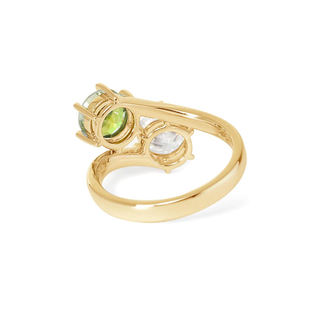 18K White Gold Round Cut Lab Diamond & Peridot Toi et Moi Ring 18K Yellow Gold