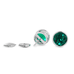 Round Zambian Lab Emerald Bezel Stud Earrings