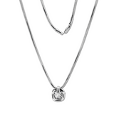 14K White Gold 2ct Cushion Lab Diamond Pendant Necklace with Round Lab Diamond Halo and Snake Chain