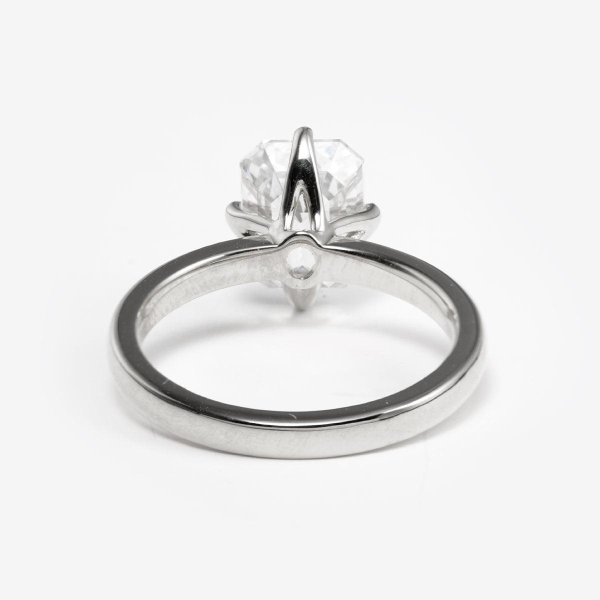 14K Yellow Gold 2 Carat Solitaire Diamond Ring with Emerald Cut Lab Diamond and Floral Prong Setting 18K White Gold