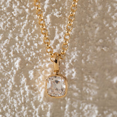 Old Mine Cut Lab Diamond Bezel Pendant Necklace