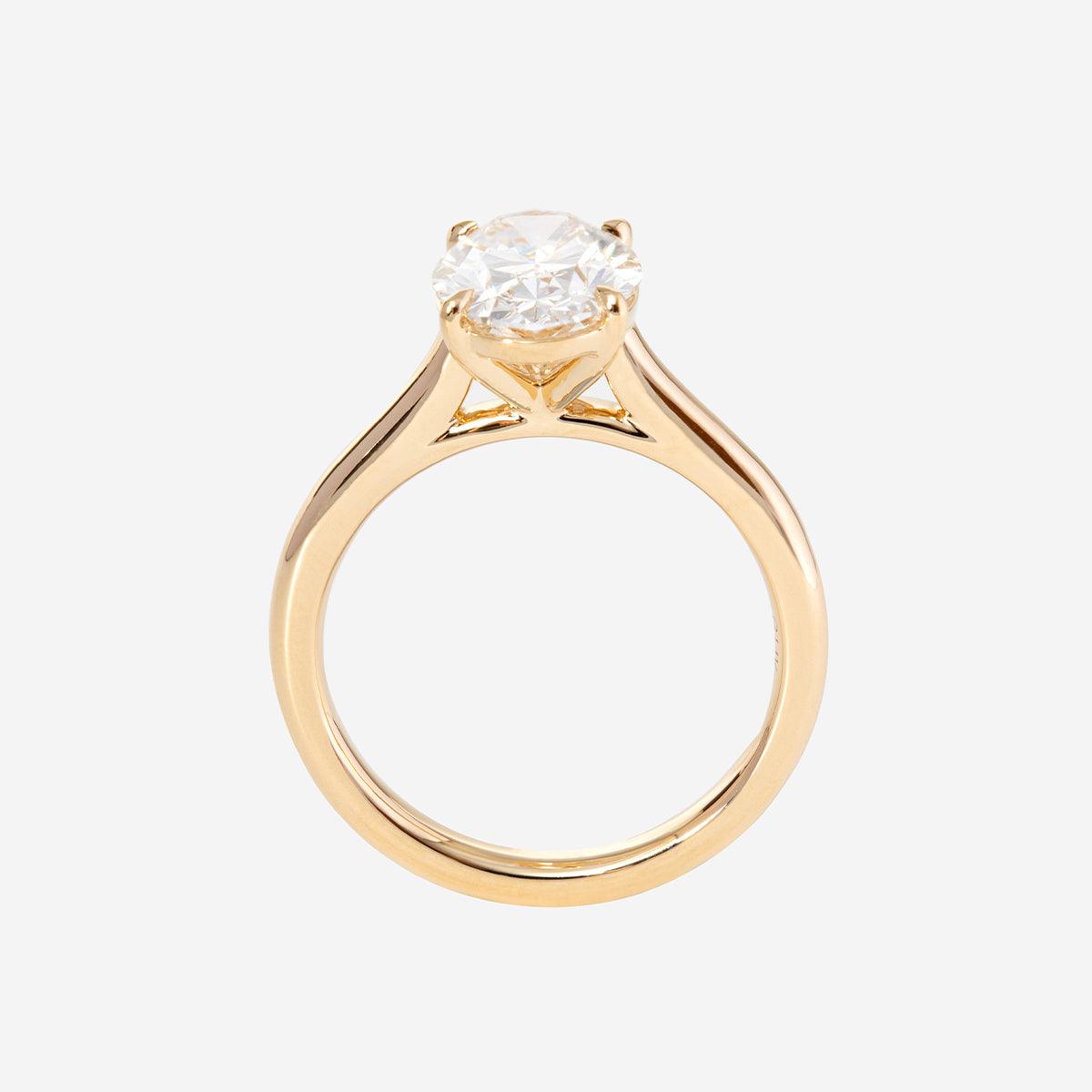 14K Yellow Gold 2 Carat Solitaire Diamond Ring with Oval Cut Lab Diamond Cathedral Setting
