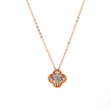 14K Rose Gold Clover Pendant Necklace with Round Lab Diamond in A Diamond-Cut Texture Halo