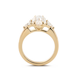 14K Yellow Gold 3ct Elongated Hexagonal Step Cut Lab Diamond Victoran-Style Three Stone Ring with Triangle Side-stone