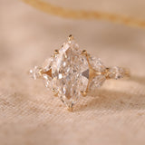14K Yellow Gold 3ct Marquise Lab Diamond Ring – Art Nouveau Nature-Inspired Design