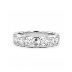 Platinum Asscher Cut Lab Diamond Bezel 7-Stone Ring