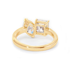 14K Yellow Gold Marquise Cut and Asscher Cut Lab Diamond Toi et Moi Ring