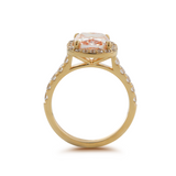 14K Yellow Gold 3ct Cushion Cut Pink Lab Diamond Ring with Round Lab Diamond Halo and U-shape Pave