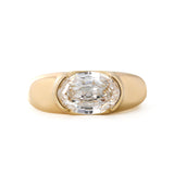 14K Yellow Gold 2.5ct Oval Step Cut Lab Diamond Half Bezel Ring with Tapered Band Design