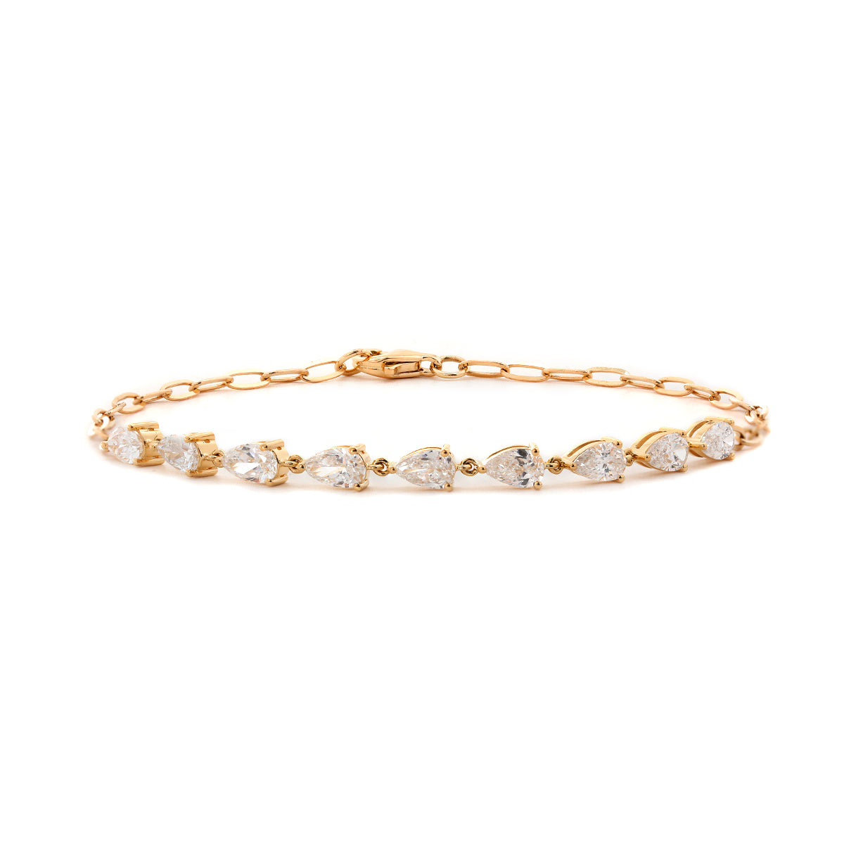 18K Yellow Gold Pear Lab Diamond 9 Stone Chain Bracelet