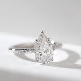 14K White Gold 2ct Pear Cut Lab Diamond Ring with Twist Pave Band and Floral Basket Head Design