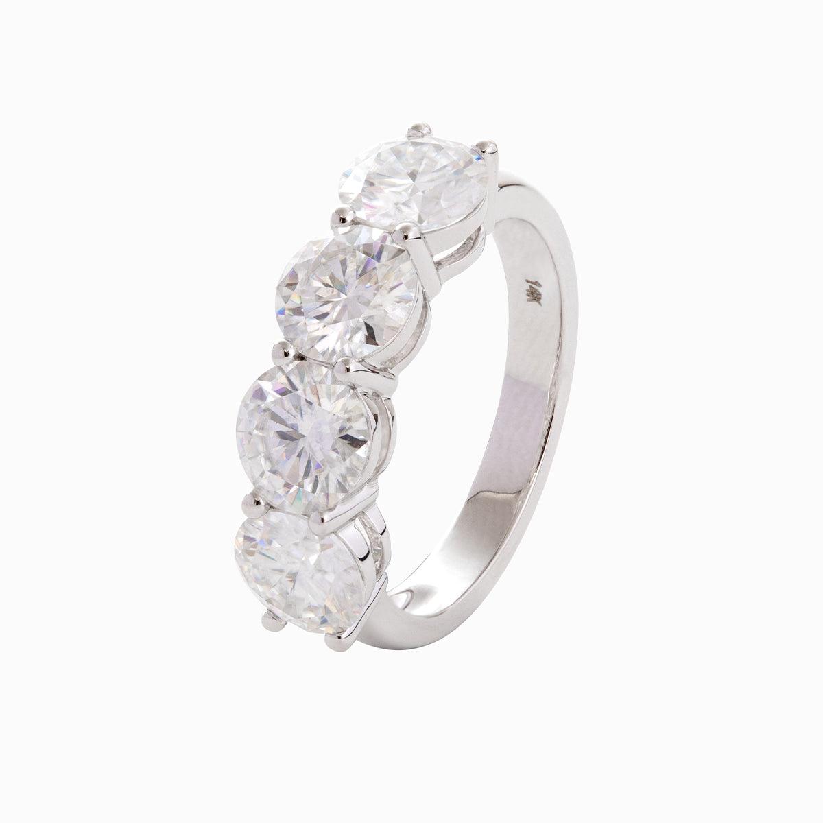 14K White Gold Gothic Wedding Rings – 4ct Moissanite 4-Stone Design