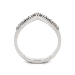 14K White Gold Round Lab Diamond V-shape Millegrain Wedding Ring