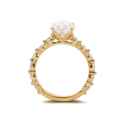 14K Yellow Gold 3ct Pear Cut Lab Diamond 5 Claw Prongs Floral Basket Engagement Ring with Marquise Cut and Round Cut Diamond Side-stones