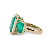 14K Yellow Gold 10.5 ct tw Emerald Cut Colombian Lab Emerald Bezel Setting Three-stone Ring