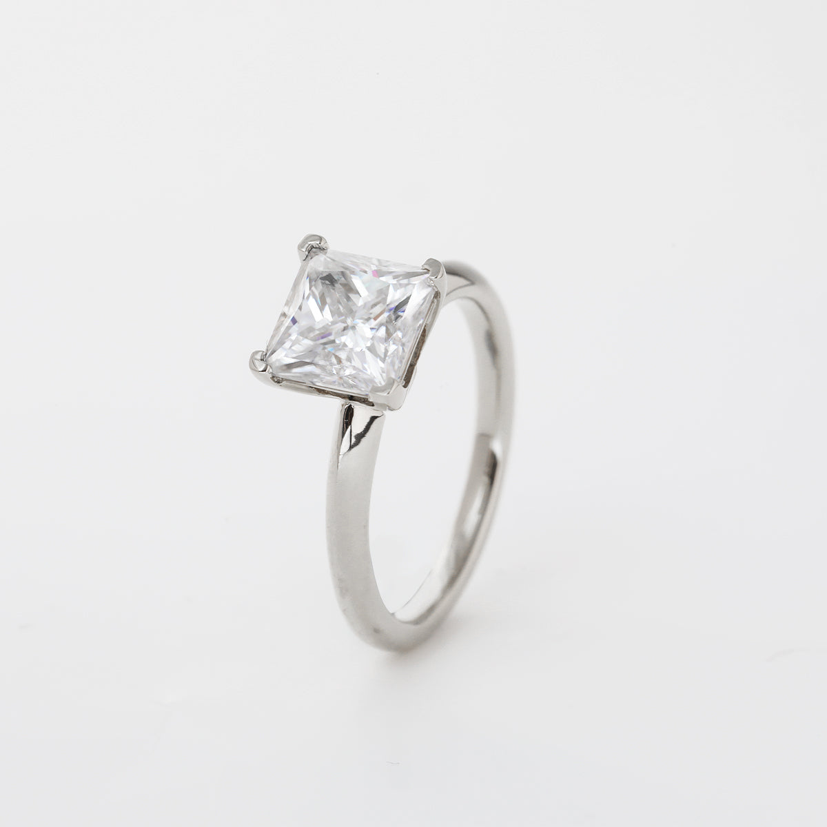 14K Yellow Gold 3ct Princess Cut Lab Diamond Solitaire Ring 18K White Gold