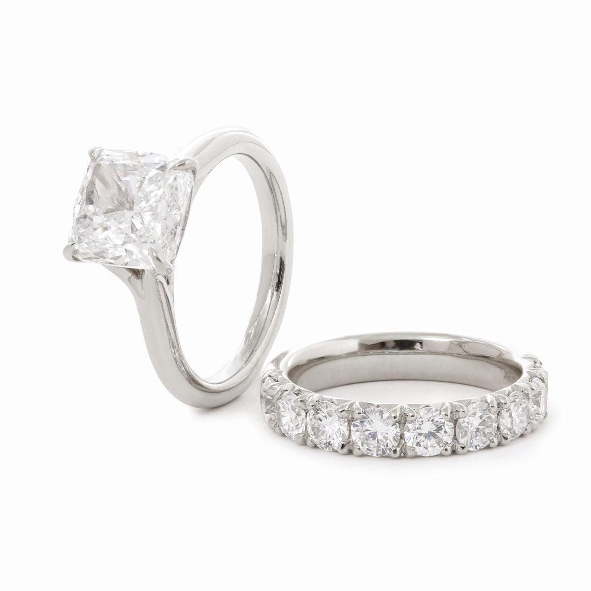 14K Yellow Gold 3ct Cushion Lab Diamond 4 Prongs Bridal Set Rings Platinum