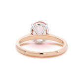 14K Rose Gold Oval Pink Lab Corundum Solitaire Ring in 4 White Gold Round Prong Cathedral Setting Design