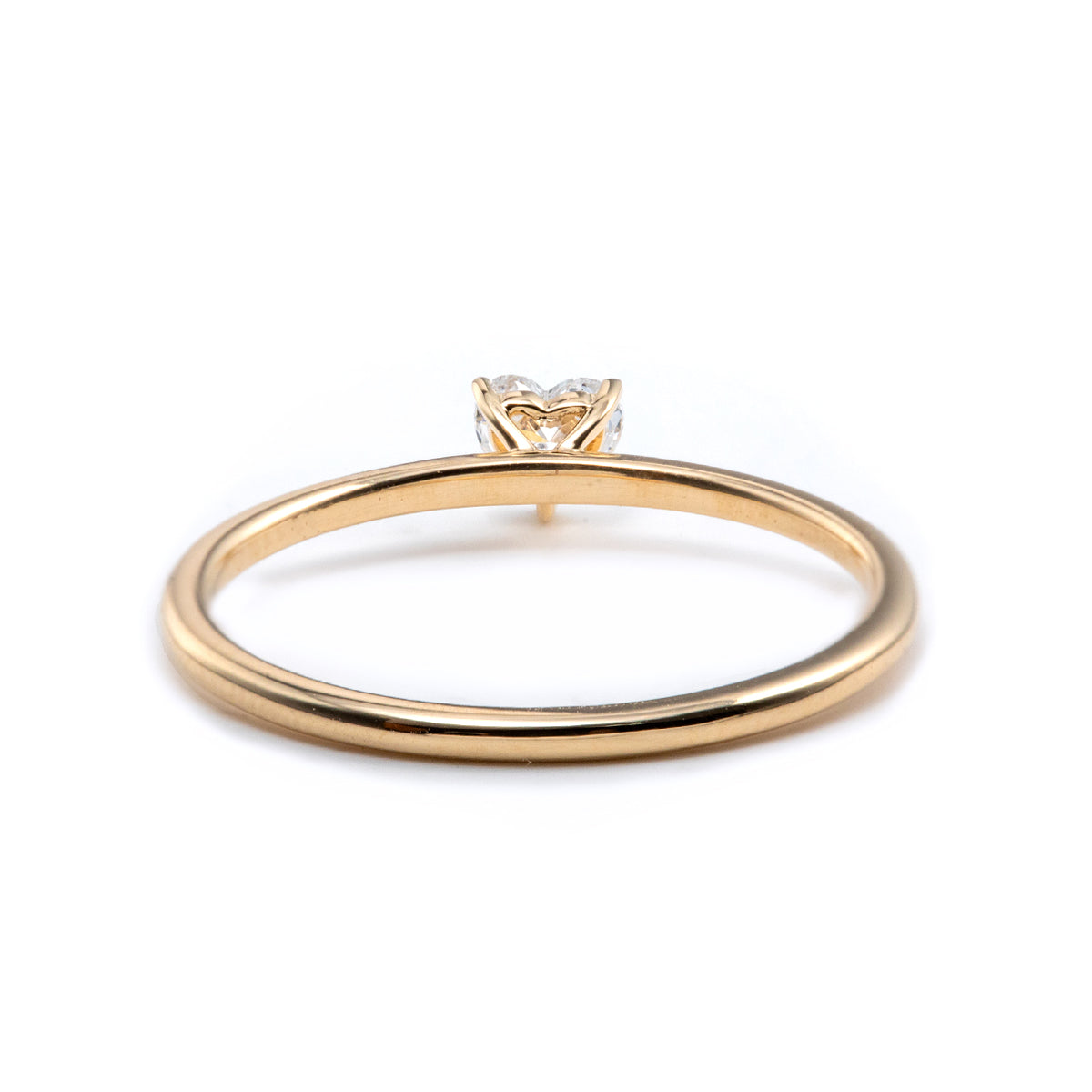 Cherished Moments 14K Yellow Gold Heart Cut Lab Diamond 3 Prong Basket Setting Slim Band Solitaire Ring
