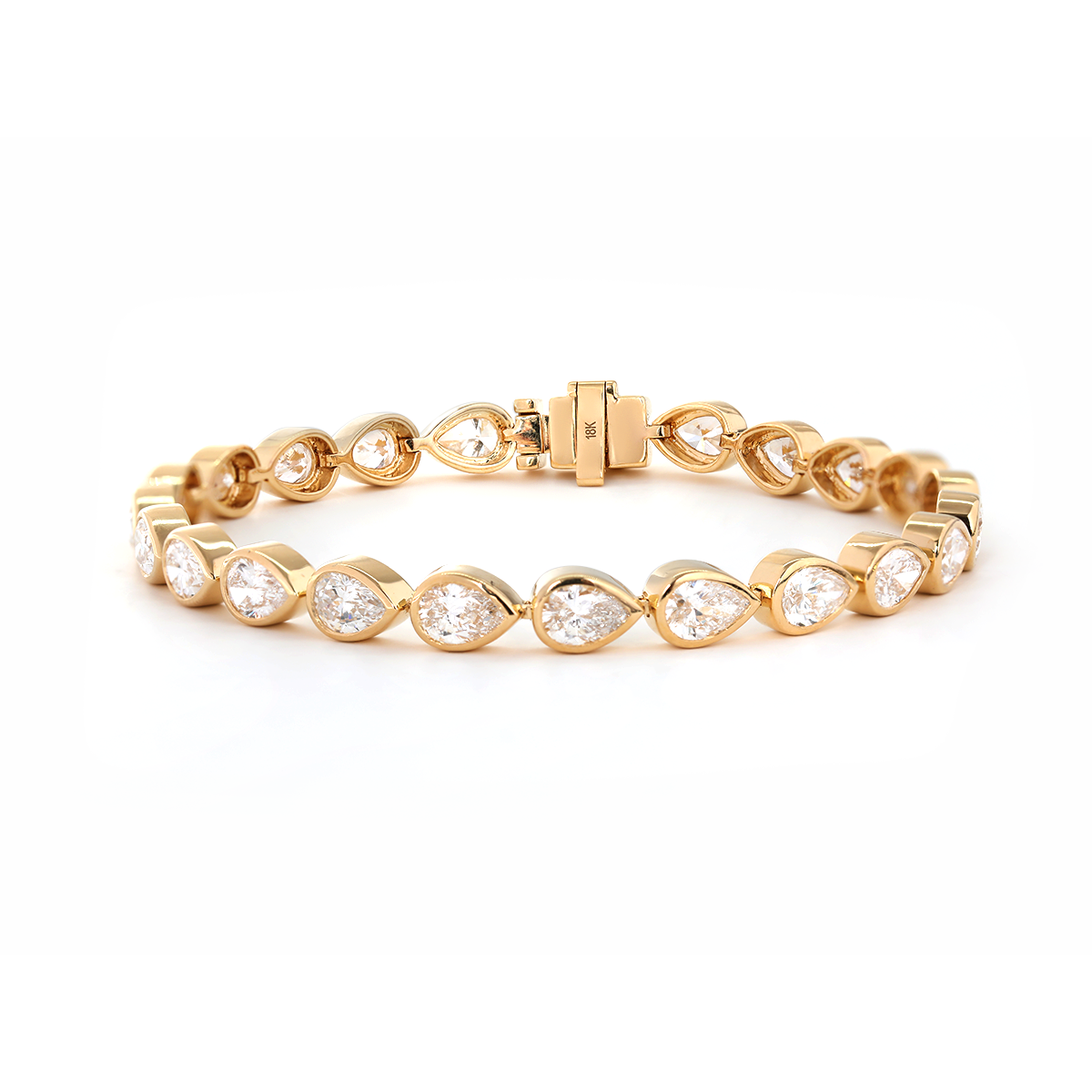 18K Yellow Gold Pear Shape Lab Diamond Bezel Tennis Bracelet