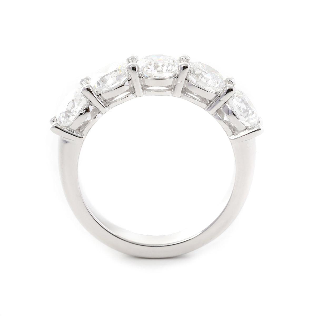 14K White Gold 5-Stone Round Diamond Cocktail Ring with Smooth Ring Cut Design