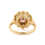14K Yellow Gold 1.5ct Round Cut Light Brown Lab Diamond Bezel Ring with Roound Lab Diamond Halo