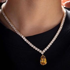18K Yellow Gold 32.5 ct tw 4mm Tennis Necklace with A Pear Brazilian Natural Citrine