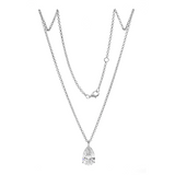 14K White Gold Necklace with 6ct Pear Shaped Lab Diamond Pendant in 3 Prong Basket Setting and Rolo Chain