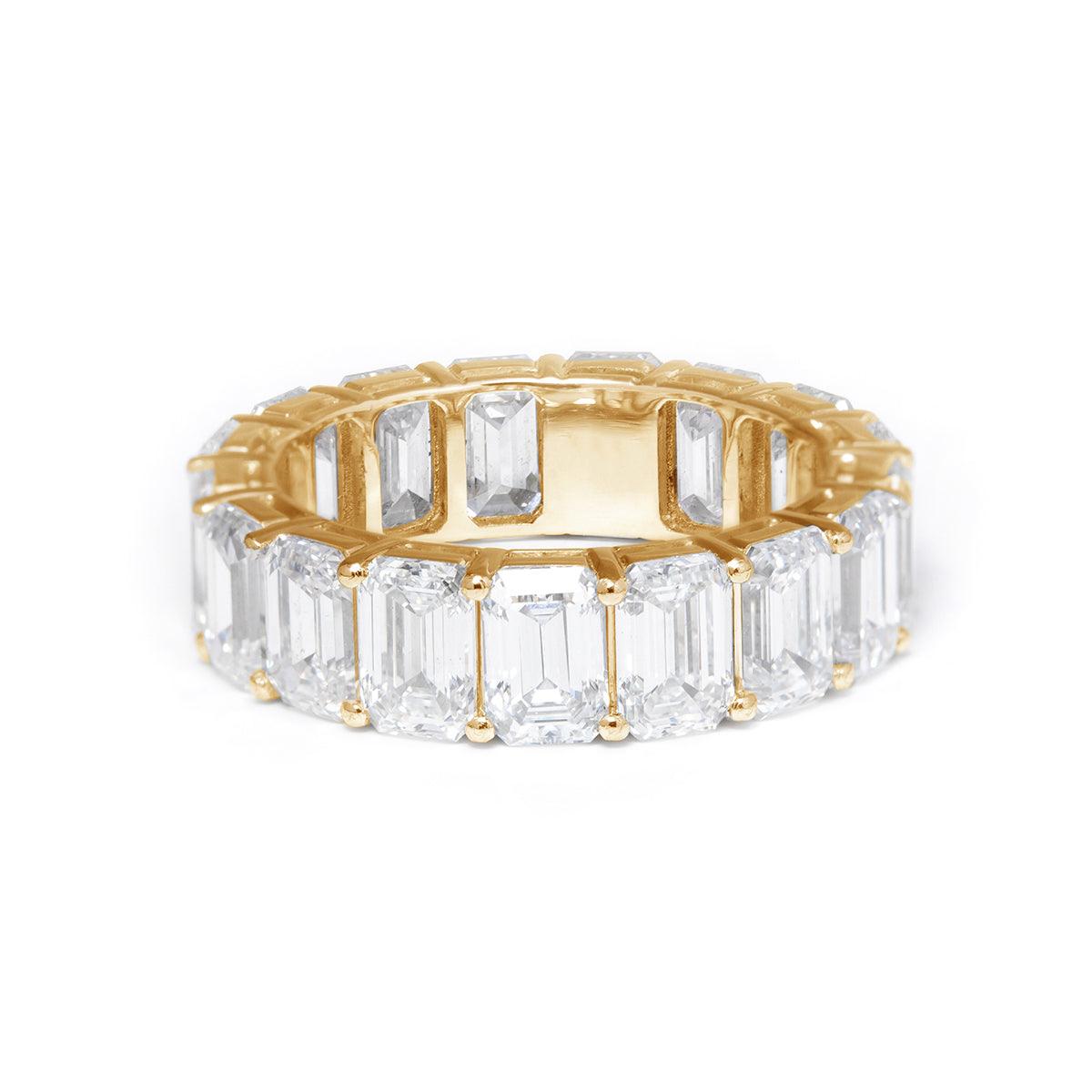 Platinum Emerald Cut Lab Diamond Eternity Ring 14K Yellow Gold 6*4mm Emerald Cut DEF VVS-VS