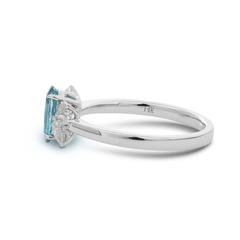 14K White Gold Oval Natural Aquamarine Ring with Moissanite Side Stones