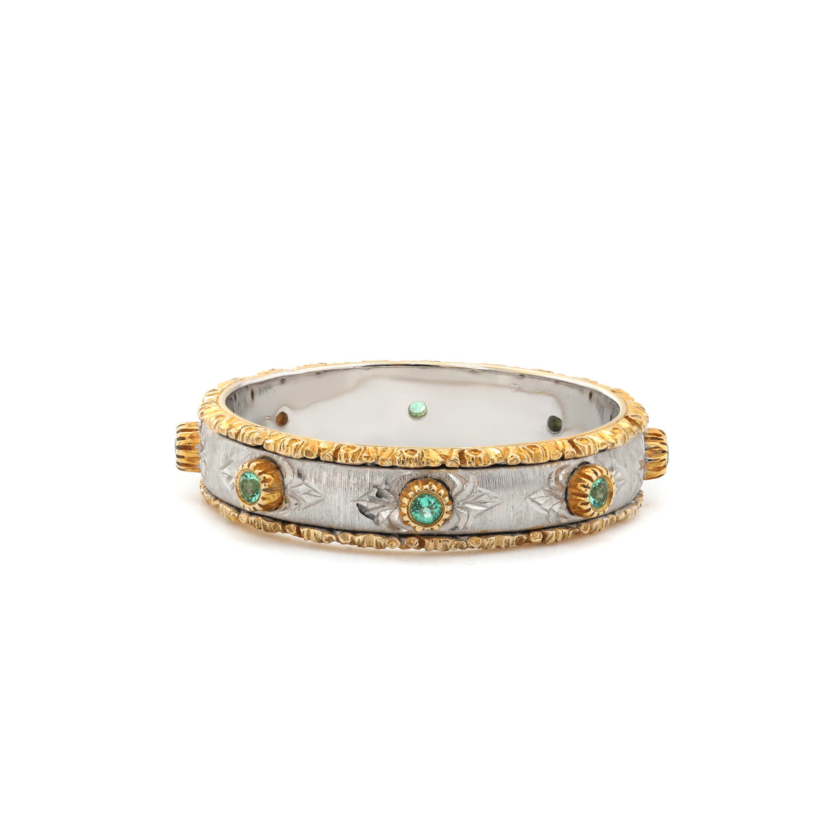 14K Gold Two Tone Design Round Lab Colombian Emerald Vintage Style Ring(US10.25 Unresizable)