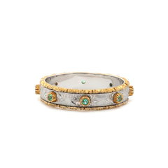 14K Gold Two Tone Design Round Lab Colombian Emerald Vintage Style Ring(US10.25 Unresizable)