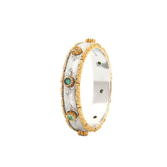 14K Gold Two Tone Design Round Lab Colombian Emerald Vintage Style Ring(US10.25 Unresizable)