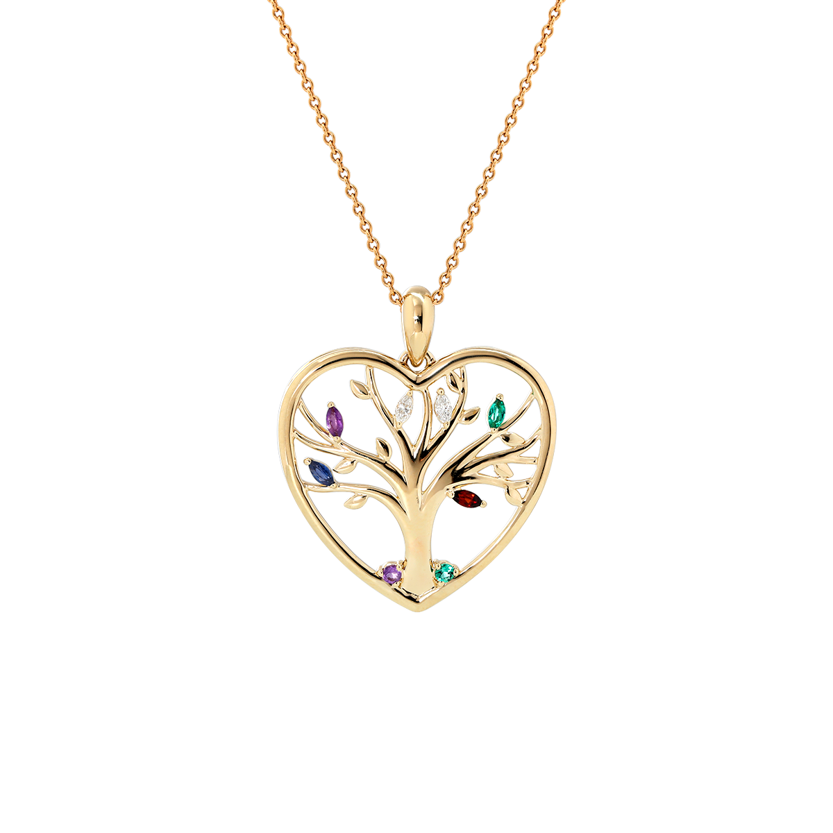 14K Yellow Gold Heart Shape Pendant Necklace - Tree of the Soul Design