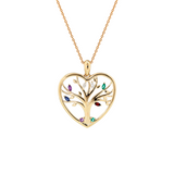14K Yellow Gold Heart Shape Pendant Necklace - Tree of the Soul Design