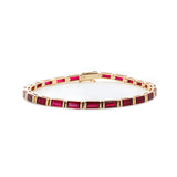 14K Yellow Gold Baguette Cut Lab Ruby Half Bezel Tennis Bracelet