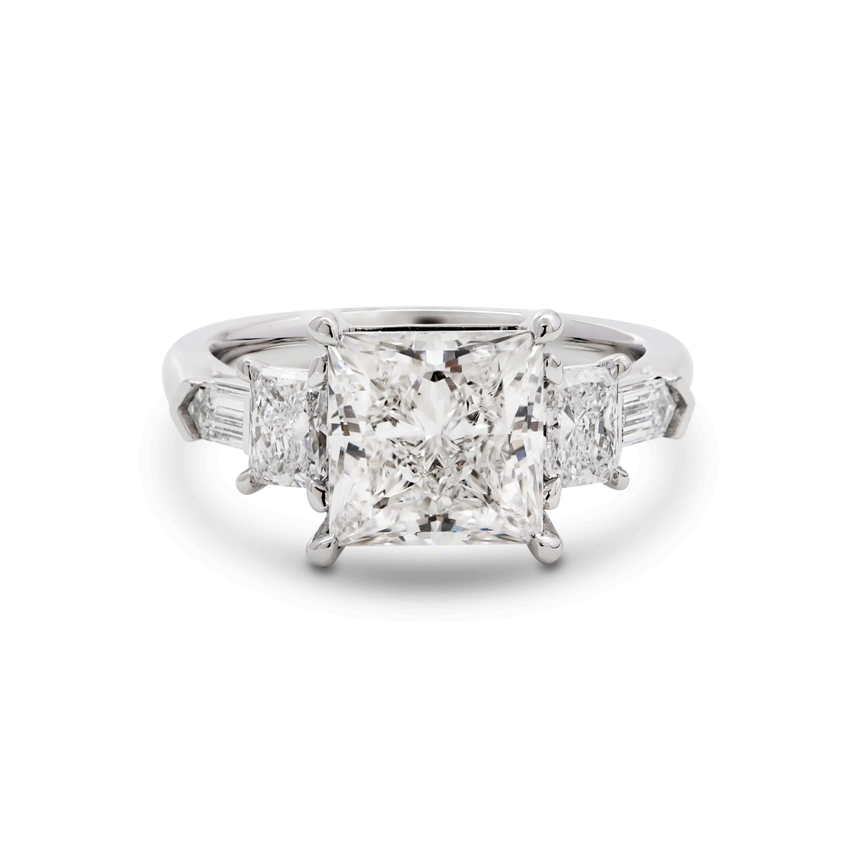 Platinum 2.5ct Princess Cut Lab Diamond 5 Stone Engagement Ring with Radiant Cut and Bullet Cut Side-stones