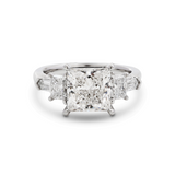 Platinum 2.5ct Princess Cut Lab Diamond 5 Stone Engagement Ring with Radiant Cut and Bullet Cut Side-stones