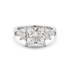 Platinum 2.5ct Princess Cut Lab Diamond 5 Stone Engagement Ring with Radiant Cut and Bullet Cut Side-stones