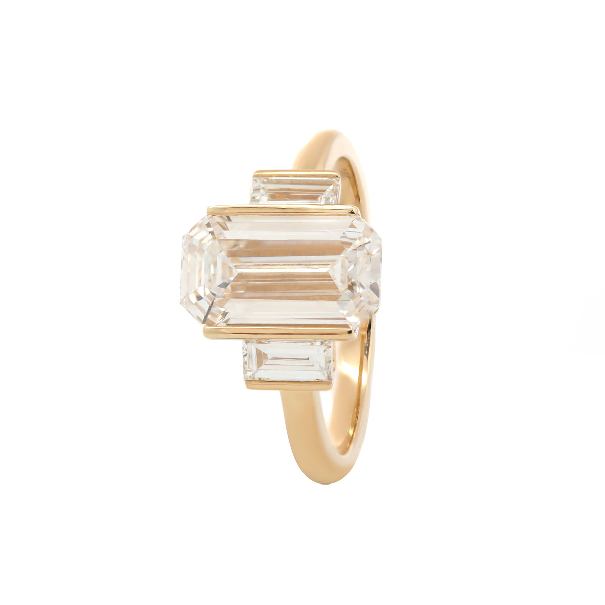 14K Yellow Gold 3.01ct Emerald Cut Lab Diamond Three-Stone Ring