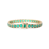 14K Yellow Gold Emerald Cut Lab Zambian Emerald Bezel Tennis Bracelet