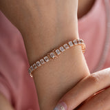 18K Rose Gold Emerald Cut Lab Diamond Bezel Tennis Bracelet
